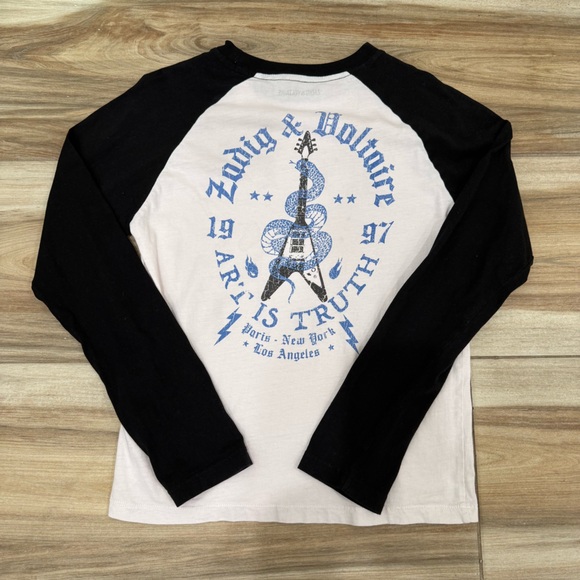 Zadig & Voltaire Kids Rock n Roll Black and White Raglan Shirt - Picture 2 of 7